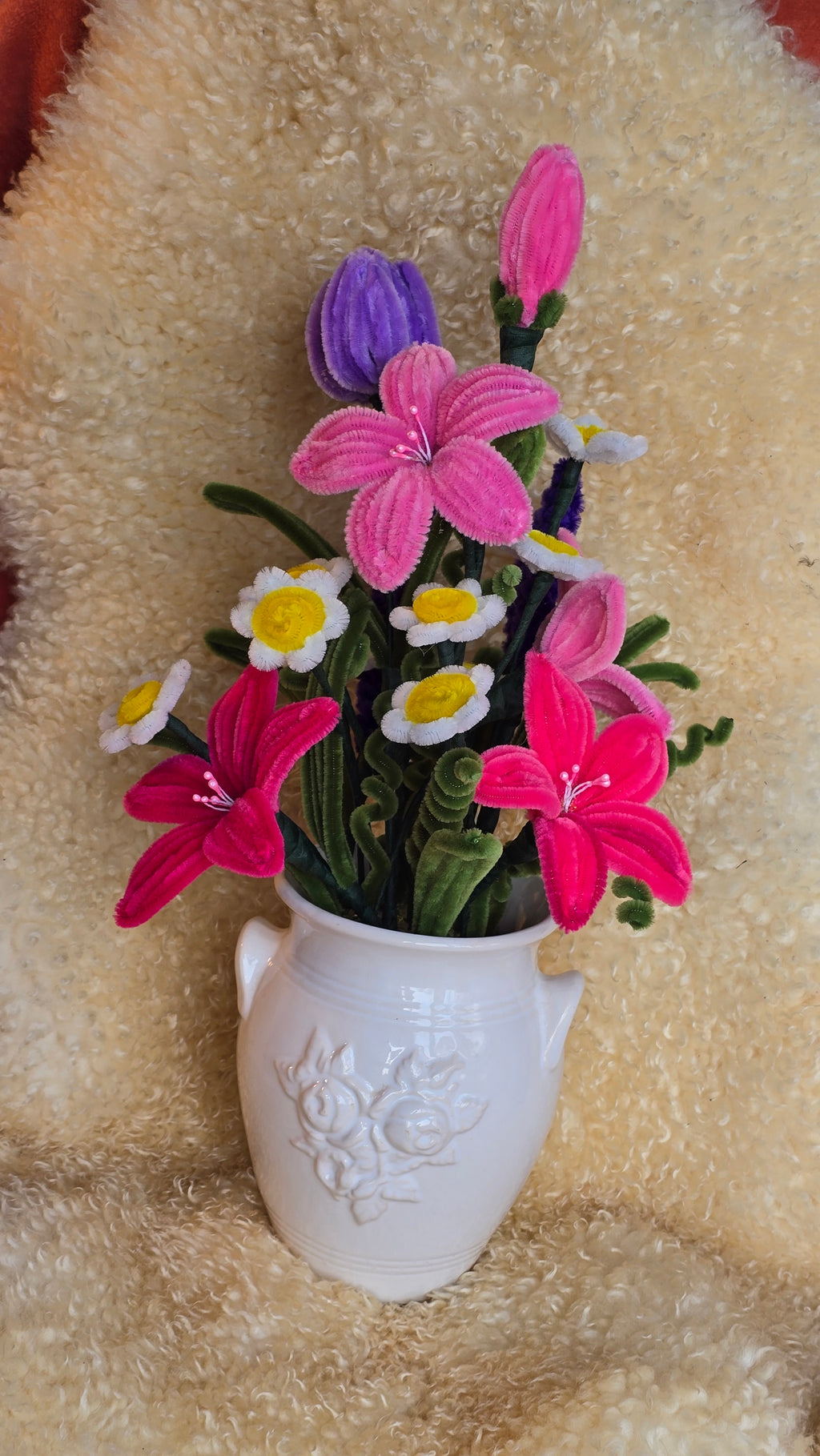 Handgjort Blomsterarrangemang - Rosa + blå
