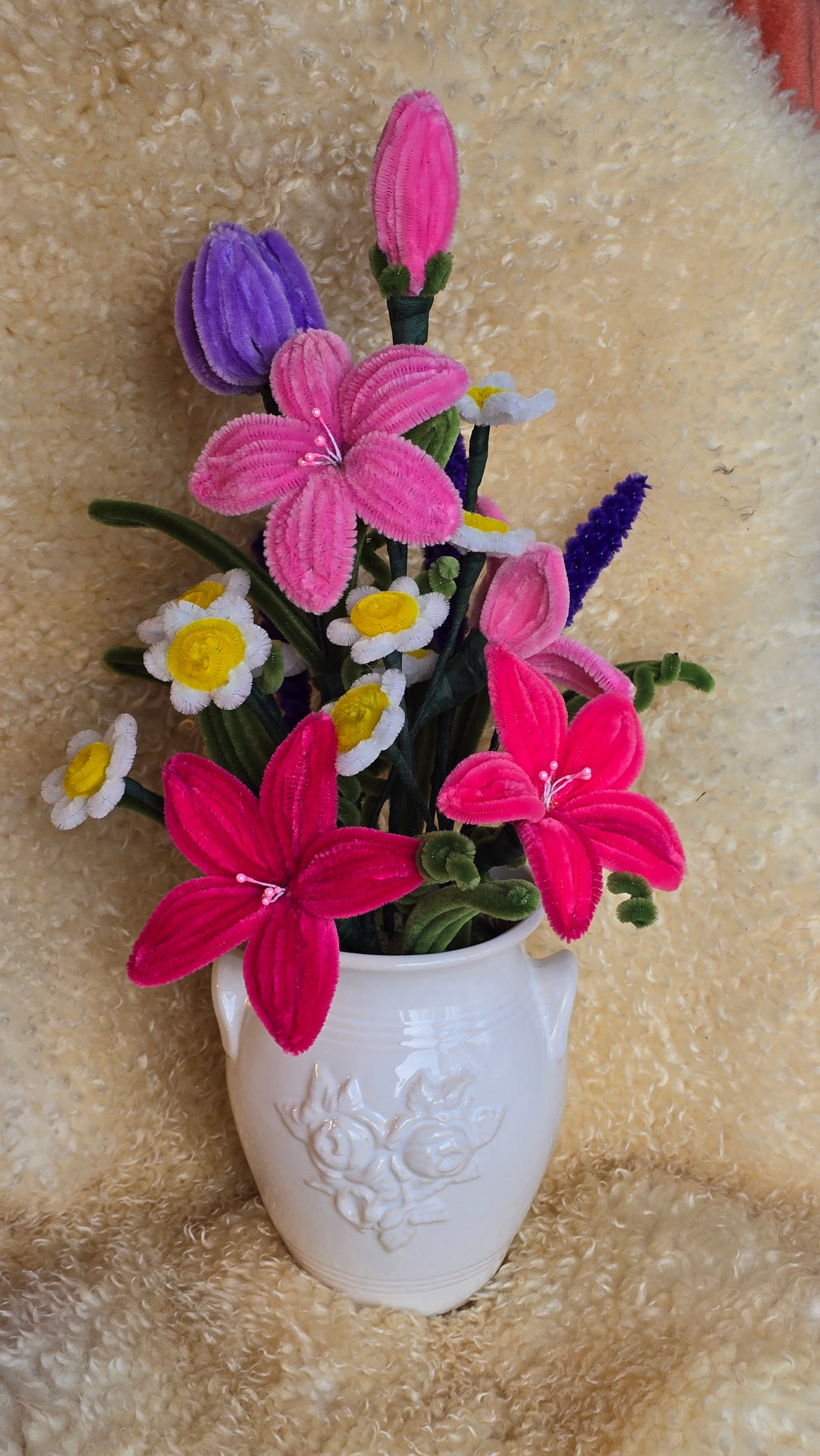 Handgjort Blomsterarrangemang - Rosa + blå